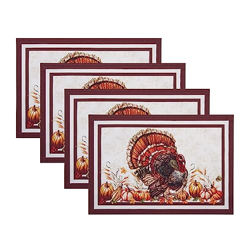 Elrene Home Fashions Autumn Heritage Turkey Engineered Placemats, Set of 4, 13"…