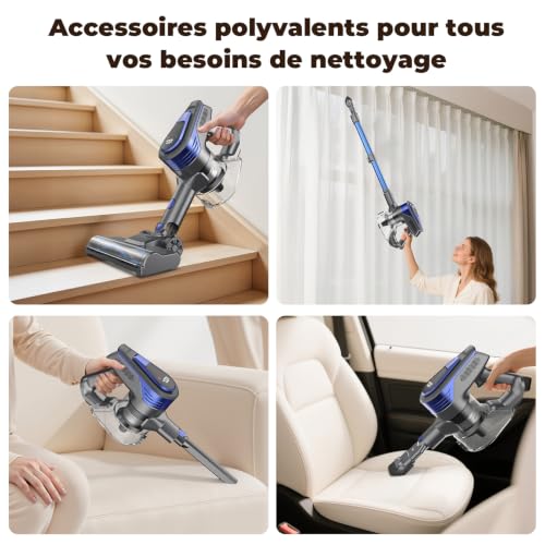 Cordless Vacuum Cleaner, 300 W Powerful Wireless Vacuum Cleaner, 45 Min Autonomy, Anti-Tangle Brush, Removable Battery, Bagless Vacuum Cleaner with LED Screen for Carpet Pet Hair Hard Floor (B)