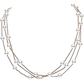 Aleasha Rose Gold Faux Pearl Choker Necklace Multi Strand for Women Silver Dainty Small Pearl Wedding Jewelry