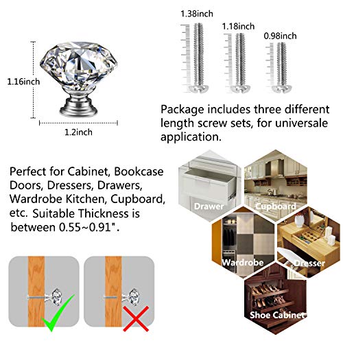 Knobs, KDO Crystal Glass Drawer Knobs 10 Pack Diamond Dresser