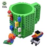 KYONNE Creative DIY Build-on Brick Mug, Lego Style Coffee Mugs, Birthday Gift Toy Cup for Men, Boy and Girl, Christmas Gift Idea (Green)
