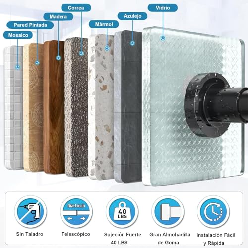 Barra de Cortina Baño LUANMA, Tubo Cortina Ducha (70-110CM), Negro, Acero Inoxidable 304, Montaje Pared, Sin Perforación, Extensible