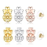 Amzonbasics - Magic Earring Lifters, Earring Backs for Droopy Ears Heavy Ear Lobe Support (3 Pairs Sterling Silver Earring Lifts + 1 Pairs Earring Backs, Clover)