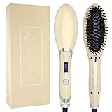 AsaVea Hair Straightener Brush with built in premium anion generator,lighter and smaller, good for using at home or travelling(Platinum)
