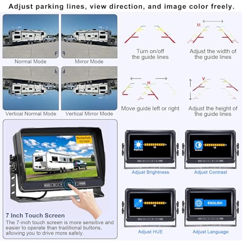 1080P Wired Backup Camera with 7 Inch HD Screen Night Vision Color Starlight 12V-24V Compact Camera Easy to Install for SUV Car Camper Truck Van IP69 Waterproof Cable 15m
