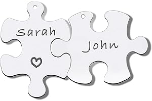 RAINTEAM 6Pcs Blank Stamping Tags,Blank Matching Puzzle Necklace,Engraving Blank Name Tags Metal Stainless Steel Laser Engravable Patterns as Pet Tags,Key Tags,Dog Tags