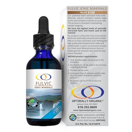 Optimally Organic Water Extracted Fulvic Ionic Minerals X100-2 Month Supply - Patented BioActive Ionic Fulvic Acid - Humic Acid - 77 Trace Minerals - Every Essential Amino Acid - Electrolytes