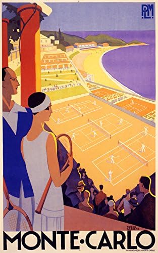 Play Tennis in Monte-Carlo - Roger Broders Travel Poster Reproduction (18" x 24")