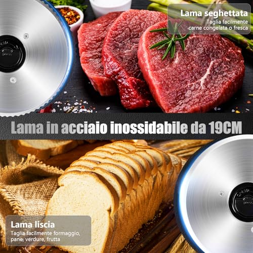 YASHE Electric Slicer for Home with Silent DC Motor, Professional Slicer for Ham, 200 W, 19 cm Double Stainless Steel Blades, Adjustable Thickness 0-15 mm for Meat Cheese Bread