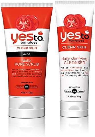 Yes to Tomatoes Daily Pore Scrub and Daily Clarifying Cleanser Bundle with Bambusa Arundinacea Stem Extract, Mango Seed, and Ginger Root Extract, 4 oz. and 3.38 oz. each