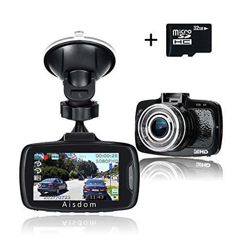 Click Here to See More Images Aisdom 1080P Full HD Dash Cam With 32GB Card, Car DVR Vehicle Dash Cam, 2.7