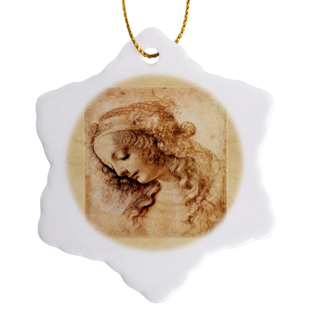 3dRose Print of Leonardo Da Vinci Woman Portrait Snowflake Ornament, Multi-Colour, 3-Inch