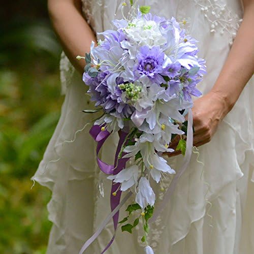Zebratown Waterfall Bride Bouquet Artificial Rose Flower Lily African Chrysanthemum Wedding Bridal Bridesmaids Bouquets (Chrysanthemum)