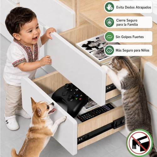 HOGESA Rieles para Cajones, 50CM/20" Rieles Para Cajones Cierre Suave, 3 Secciones de Extensión Completa con Rodamiento de Bolas, Soporte Lateral Telescópico para Armario, Capacidad de 100 Libras
