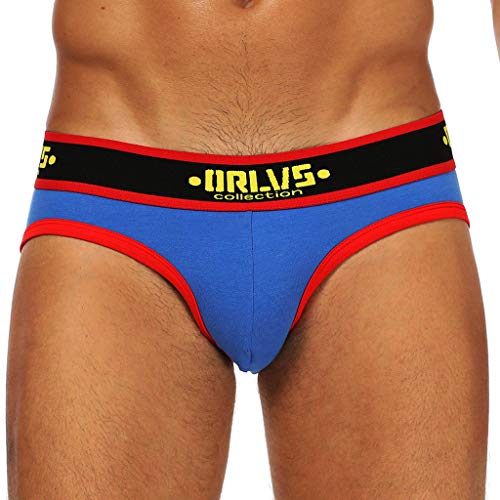 Man Sexy Briefs Underwear,Letter Printed Shorts Jockstrap Bulge Pouch Low Rise Breathable Underpant Bikinis Thongs Blue