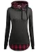 DJT Women's Funnel Neck Check Contrast Pullover Hoodie Top Large Dark Grey