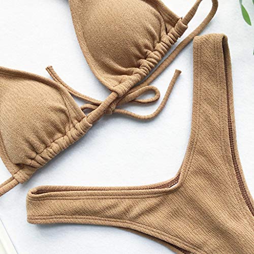iYBUIA Women's Sequin Bikini Set Solid Two Piece Swimsuit TFilled Bra Beachwear Khaki