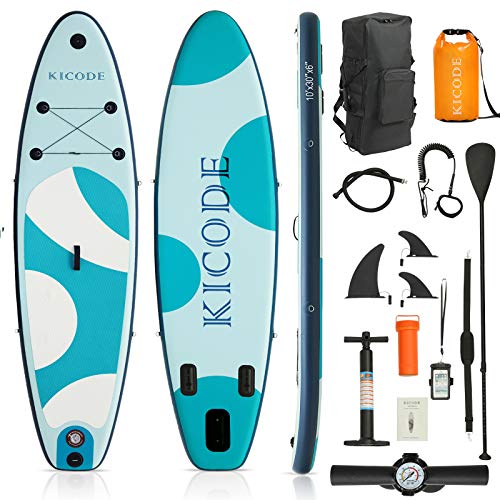 Kicode Inflatable Paddle Board (6 Inches Thick) Premium Stand Up SUP Accessories & Carry Bag