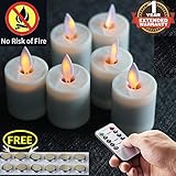 NONNO&ZGF Moving Wick 1.5 X 2.6 Inch Votives Flameless Tea Lights w/Remote and Dancing Flame, Ivory, Set of 6