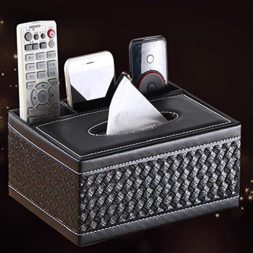 Rectangle PU Leather tissue box TV Remote Controller Holder Organizer for Home Office Automotive (4 Slot Black)