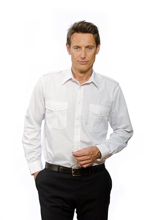 Nordhandel Weiße Pilotenhemden, Langarm mit Tunnel, abnehmbare Schulterklappen, 100% Baumwolle