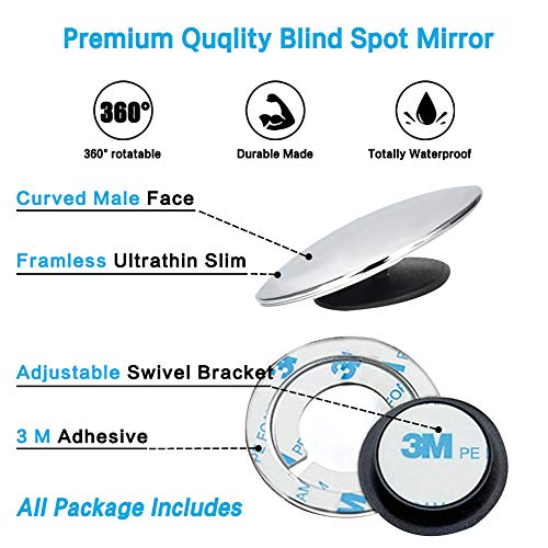 Carperipher 55mm 360 Degree Adjustable Rounded Rearview Blind Spot Mirror, Pack of 2