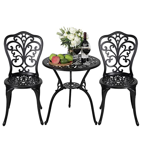 NUU GARDEN 3 Piece Bistro Set Outdoor, All Weather Cast Aluminum Patio