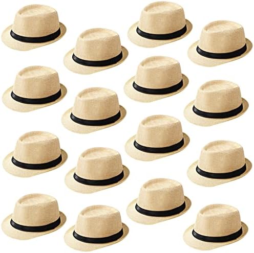 10 Pack Classic Fedora Hat with Short Brim, Straw Panama Style