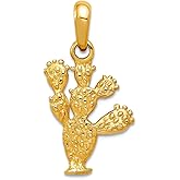 JewelryWeb 14k Yellow Gold Solid Textured Polished 3-D Cactus Pendant Necklace 26.3x14.2mm Pendant for Women