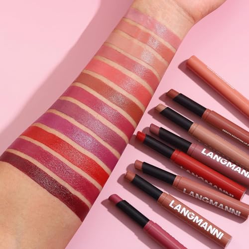 LBOYLOVE® 12 Pcs Velvet Matte Nude Lipstick Set for Women, Retractable High Pigmented Long-Lasting Waterproof Lipstick, Soft Dark Color Lip Makeup Gift Kit