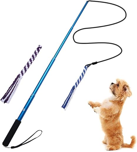 Amazon Co Jp 犬の屋外トレーニングを引っ張る行使のために2綿ロープチュープレイで玩具拡張可能ティーザーワンドペットウィンク ポールインタラクティブ犬綱引きのおもちゃパズル ブルー ペット用品