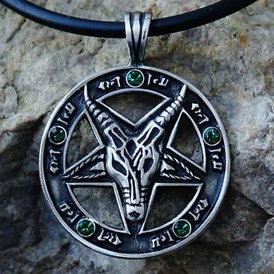 GREEN Sigil of Baphomet Laveyan Lucifer invert Pentacle Pentagram star pewter pendant Necklace