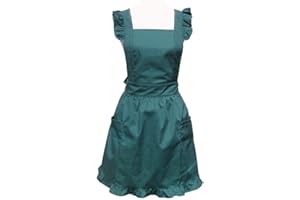 Hyzrz Cute Lovely Cotton Retro Kitchen Cooking Aprons for Women Girls Vintage Baking Apron with Pockets for Mother Gift