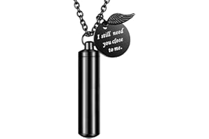 Dletay Cylinder Cremation Jewelry Urn Necklace for Ashes Memorial Ashes Necklace with Angel Wing Charm Memorial Keepsake for Pet Human-I Still Need You Close to Me