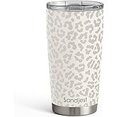 SANDJEST Leopard Print Tumbler 20oz Stainless Steel Insulated, Beige Leopard Travel Coffee Cup, Bow Gifts for Women Girls Teen, Birthday Christmas