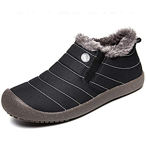 JACKSHIBO Snow Winter Boots for Women Men Waterproof Fur Lined Boots Outdoor Slip on Boots Black-Low Top 9 Women/8.5 Men