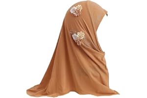 JDYaoYing Girls Long Muslim Hijab with Flowers Arab Scarf Islamic One Piece Head Scarf for 2-6 Years Kids