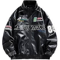 Ybwhjwx Men's PU Jacket Oversized Varsity Jacket Zipper