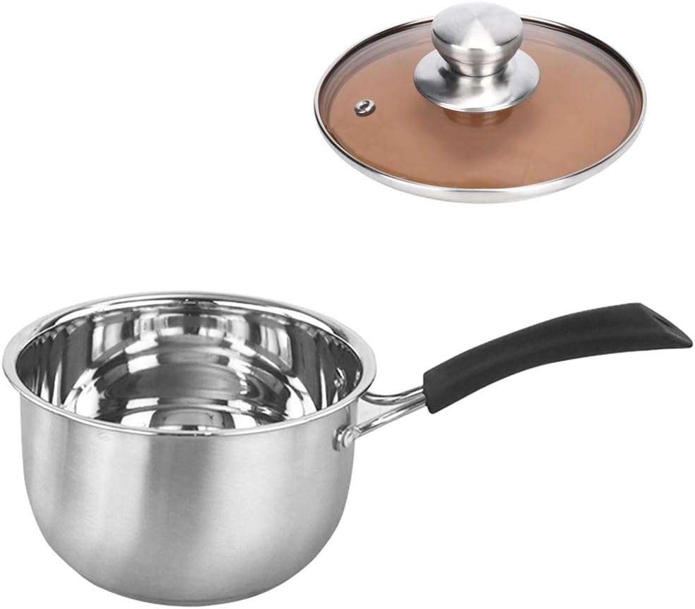2qt Saucepan, Stainless Steel Sauce Pan with Glass Lid, Sauce Milk Noodle Pan Pot with Ergonomic&Heat-insulating Handle for Home Kitchen Cooking