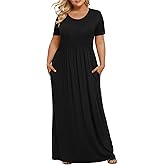 LONGYUAN Women's Plus Size Maxi Dresses for Curvy Women Summer Short Sleeve Casual 2026 Long Dress XL-6XL