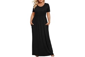 LONGYUAN Women's Plus Size Maxi Dresses for Curvy Women Summer Short Sleeve Casual 2025 Long Dress XL-6XL