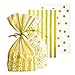 ADIDO EVA Cellophane Bags Gold with Ties for Treat Cookie Candy Party Favors (10 x 6 x 2.3 inch Striped and Polka Dots 100CT)