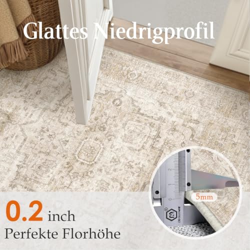 PureCozy Vintage Alfombra Salon 200x300cm Beige Habitacion Alfombras Lavable Antideslizante Dormitorio Grande Tapete Sala Comedor Oficina Interior Pelo Corto Rug Carpet