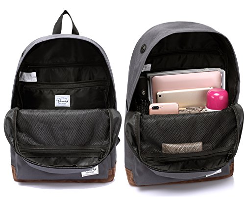 Vaschy School Backpack for College Students Casual Daypack with Padded 14 inch Laptop Compartment Dark Gray