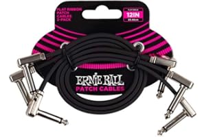 Ernie Ball Flat Ribbon Patch Cable 3-Pack, 12in, Black (P06222)
