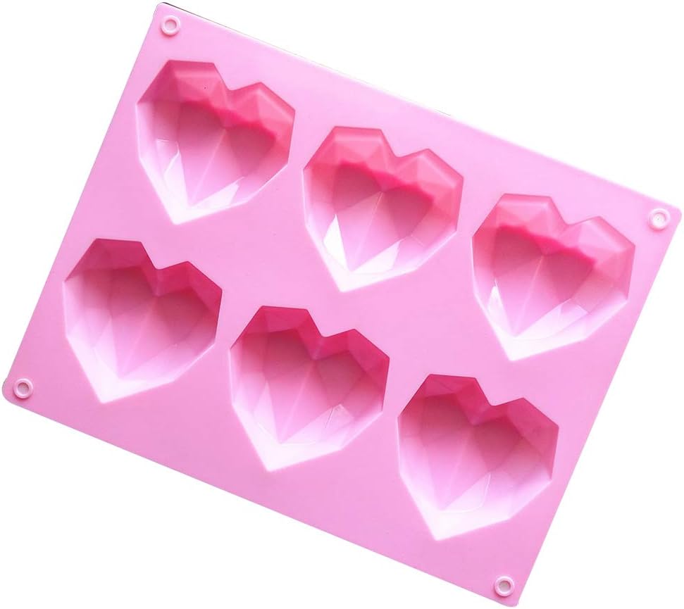 NABIAN 6-Cavity 3D Love Heart Diamond Shaped Rectangular Silicone DIY Mold Mousse Cake Chocolate Soap Pudding Mould Handmade Baking Tools Tray
