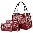 Coofit Purse Alligator Women's Shoulder Bag Set 3 Pieces Cross-body Bags Red