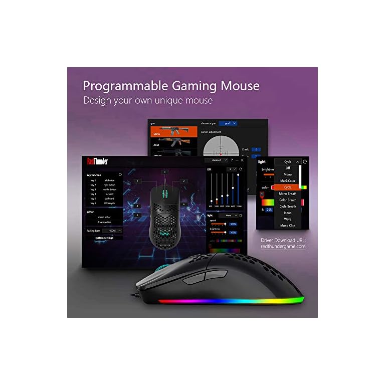 RedThunder M6 Lightweight Gaming Mouse Ultralight Ultraweave Cable