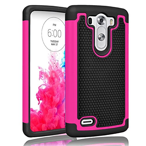 LG G3 Vigor, LG G3 mini Case, Rugged Defender Thin Slim Premium Hard PC Hybrid Soft Silicone Heavy Duty Rubber Bumper Armor Protective Case Cover Fit For LG G3 Vigor, G3 Mini LS885 D725 (Black/Rose)