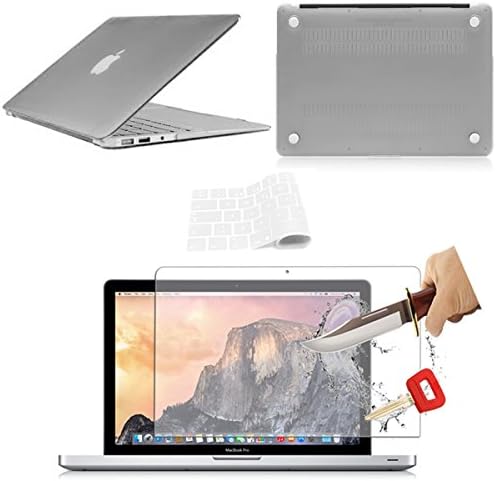 Hard Shell Top Bottom Cover Case Keyboard Tempered Glass For Macbook Pro 13" 15" (Pro Retina 15-inch A1398, Grey+Keyboard Skin+Tempered)